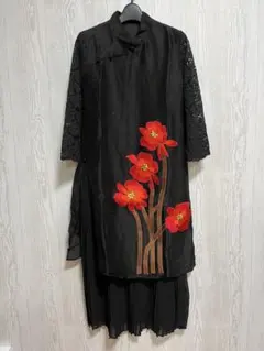 断捨離花柄刺繍レース袖ロングチャイナドレス