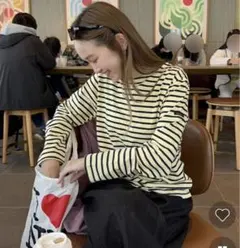 NUGU mignion ラベル付きクラシックボーダーTシャツのサムネイル