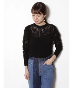 【LAGUNAMOON】ストライプメッシュニットプルオーバー