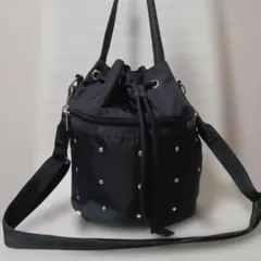 2797　レスポートサック　2way巾着バッグ　黒　ビジュー　極美品