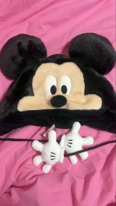 ミッキーマウス フリース帽子 耳付き