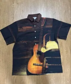 新品　ギター 総柄 半袖シャツ レトロ XL USサイズ日本2XL相当 ➃