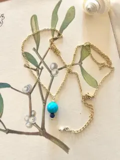 No.371＊ターコイズとブルーサファイア淡水パールの18kgp天然石ネックレス