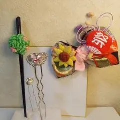 GW中限定値下げつまみ細工和装髪飾りセット ハンドメイド花柄 かんざし3本