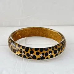 フォロー割価格★ブレスレット バングル　レオパード柄 クリスタル ストーン