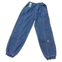 キッズ デニムパンツ デニム 160 ジョガーパンツ ブルー 男女兼用 オシャレ