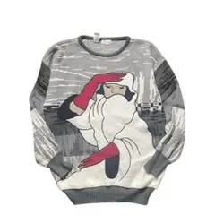 90s アート 総柄デザインニット L