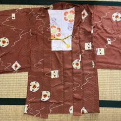 茶色 花柄 羽織 着物　羽織紐付