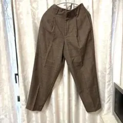 【美品】ジーユー　ブラウンチェック柄 テーパードパンツ　M
