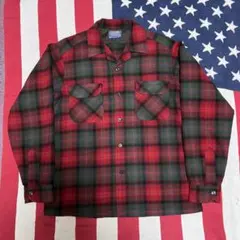 USA製 60s ペンドルトン 開襟 ウールボードシャツ 赤オンブレチェック