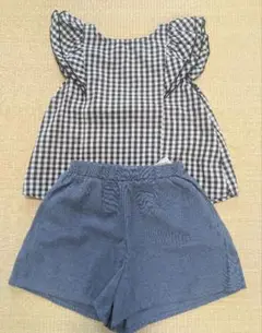 子供服ギンガムチェック半袖トップスとショートパンツセット　【サイズ　120】