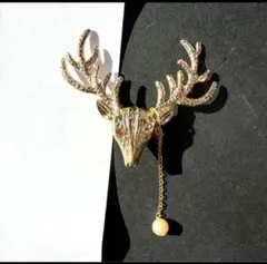 あ*ん様 トナカイの帯留め　クリスマス　冬　真珠　帯飾り　帯締め　かっこいい　揺