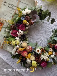 春色紫陽花と小花の三日月リース·͜·ᰔᩚ ミニスワッグ付き•*¨*•.¸♬︎