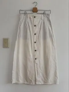 GU フロントボタン デニム ロングスカート オフホワイト XL（LL）