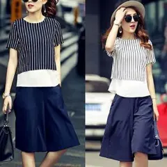 現品限り セットアップ レイヤード風 切り替え ストライプ FKOM2101