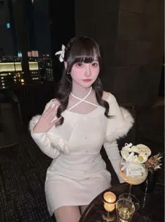 GRL美品ホルターネックファーオフショルダーニットミニワンピース[tu1927]