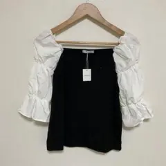 INGNI 袖異素材ボリューム袖　黒×白