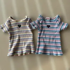 ストライプリブ編みTシャツ 90サイズ 2枚セット