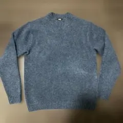 【美品】ユニクロ ラムウールセーター ブルー グレー