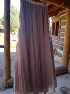 チュールフレアロングスカート 茶