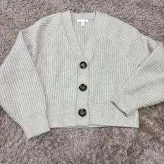 ベージュ リブ編み Vネック カーディガン
