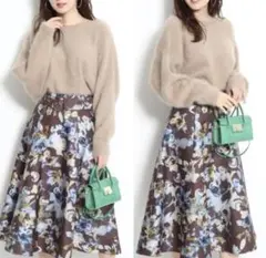 【ベルト無し】Mystrada ◆水彩花柄フレアスカート size36