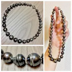 ボリューム大！孔雀の羽のようなオーロラ…黒蝶真珠のK14WG連ネックレス