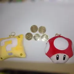 [簡易包装]スーパーマリオ (キノコハテナ）キーホルダーポーチ コイン5枚セットのサムネイル