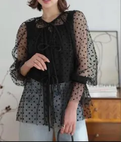ドット柄シースルーブラウス ブラック　フリーサイズ