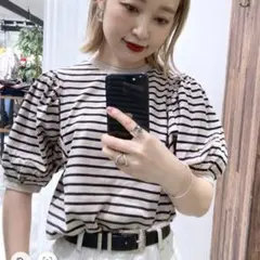 【美品】PAGEBOY ボリュームスリーブTシャツss ストライプ/アイボリー