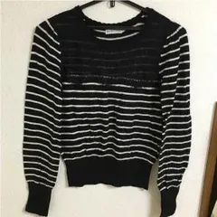 ☆ボーダー 黒 レース 薄手ニット☆