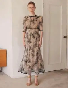 花柄リボンパフスリーブマーメイドワンピースドレス結婚式二次会パーティー成人式