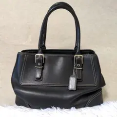 COACH ブラックレザートートバッグ ストラップ付き 黒　ショルダー