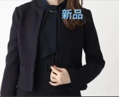インデックス　ネイビー ノーカラーツイードジャケット