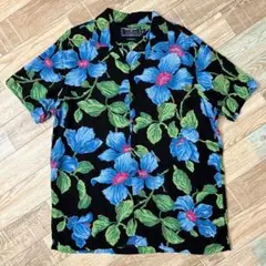 90s POLO SPORT ポロスポーツ 花柄 開襟 レーヨン ブラック L