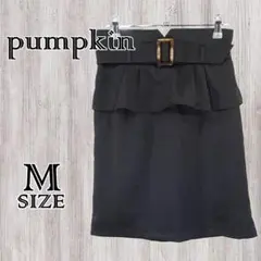 ダークコアpumpkūn 飾りベルト付きペプラムタイトスカート フリルブラックM