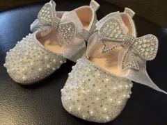 シルバー パール リボン フォーマルシューズ