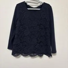 THE SUIT COMPANY she 長袖 レース切替カットソー ネイビーのサムネイル