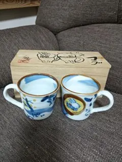 風月窯 マグカップ ペアセット 木箱付き 花柄 動物柄 陶器