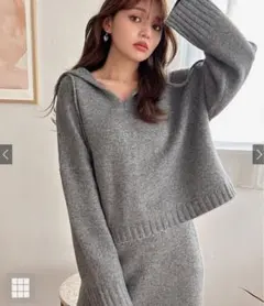GRL パーカー×タイトスカートニットセットアップ[mb1565] グレー