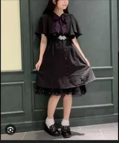 ⑭ axesfemme ワンピース シアーチェックケープ風