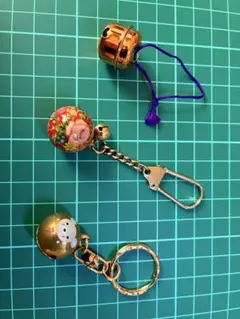 金色＆花柄 鈴キーホルダー3点セット 和柄デザイン 干支