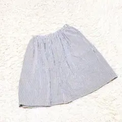 【ROPE PICNIC】　フレアスカート　（３８）　ストライプ　膝丈　白　青のサムネイル