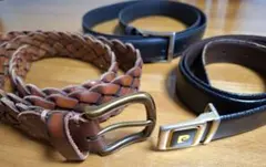 Pierre Cardin、 メッシュ、黒、革ベルト 3本セット