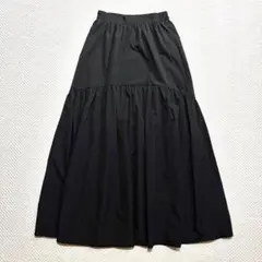 GRL 黒 ティアードロングスカート M ウエストゴム フレア 裏地付き