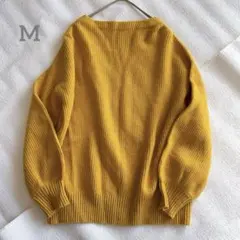 PLST ボートネックリブ編み長袖セーター 羊毛/カシミヤ　マスタード　M