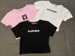 プレイボーイ ミニTシャツ 3枚セット（ピンク・ホワイト・ブラック）レディースのサムネイル