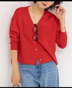 NOLLEY'S 《手洗い可能》18G天竺ゆったりVネックカーディガン　赤