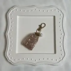 1点限り＊インド刺繍リボン×パール チャーム くすみピンク