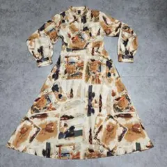 レトロワンピース 総柄ワンピース ロングワンピース レトロ 総柄 M